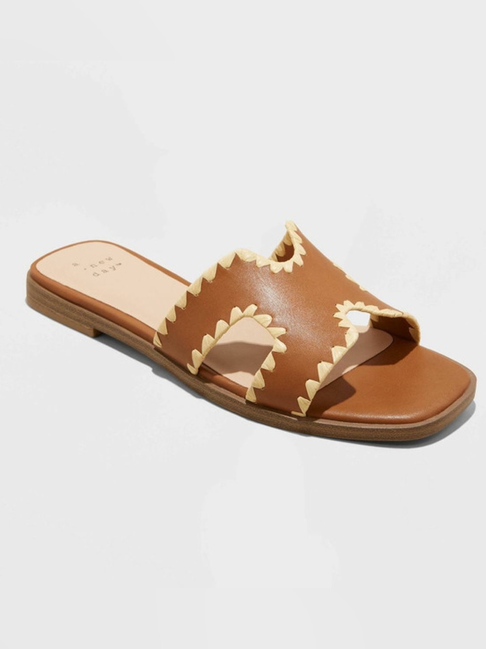 A New Day Women’s Brown Slide Sandals with Cream Trim